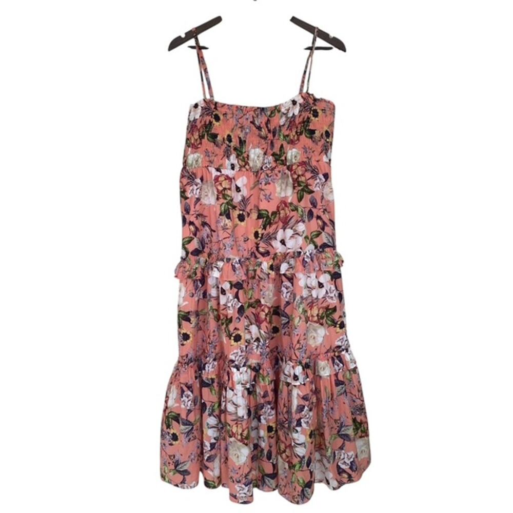 INC International Concepts Coral Floral Smocked Cottage Core Sundress - Large